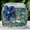 Umhäkelte Windlichter mit Jeansblumen - blau-grün