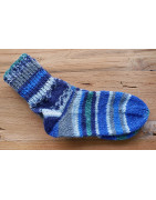 Kinderstrümpfe handgestrickt, Blau - gestreift