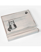 Tablet-Ständer aus Holz, vintage mit Katzenmotiven, handgefertigt, bemalt, bestempelt